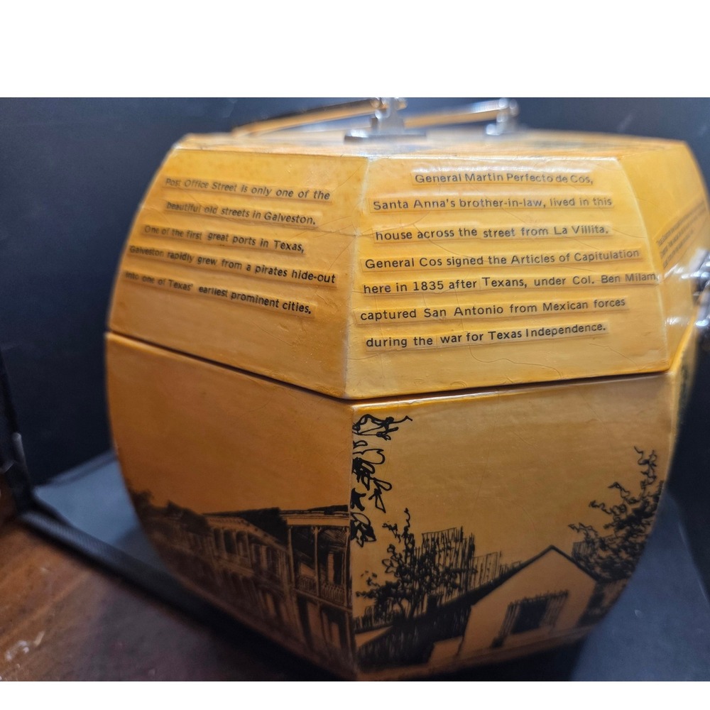 Vintage Yellow Wooden Jewelry Organizer Box with Historic Print - Picture 10 of 10